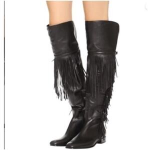Sigerson Morrison Leather Trim Fringe Boho Riding Boots Women's Size 8